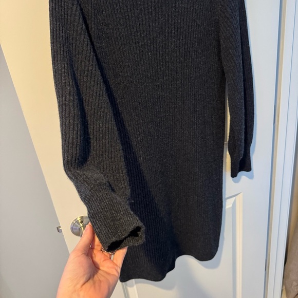 Vince Ribbed Wool Cashmere Shift Dress Heather Carbon Relaxed Fit | M - Picture 6 of 9
